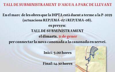 31 DE ENERO: CORTE DE AGUA EN PARC DE LLEVANT