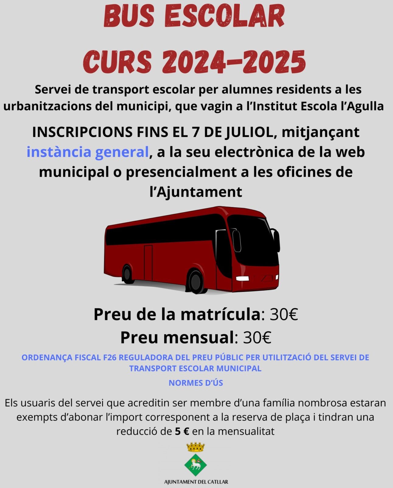 INSCRIPCIONS TRANSPORT ESCOLAR 2024-2025