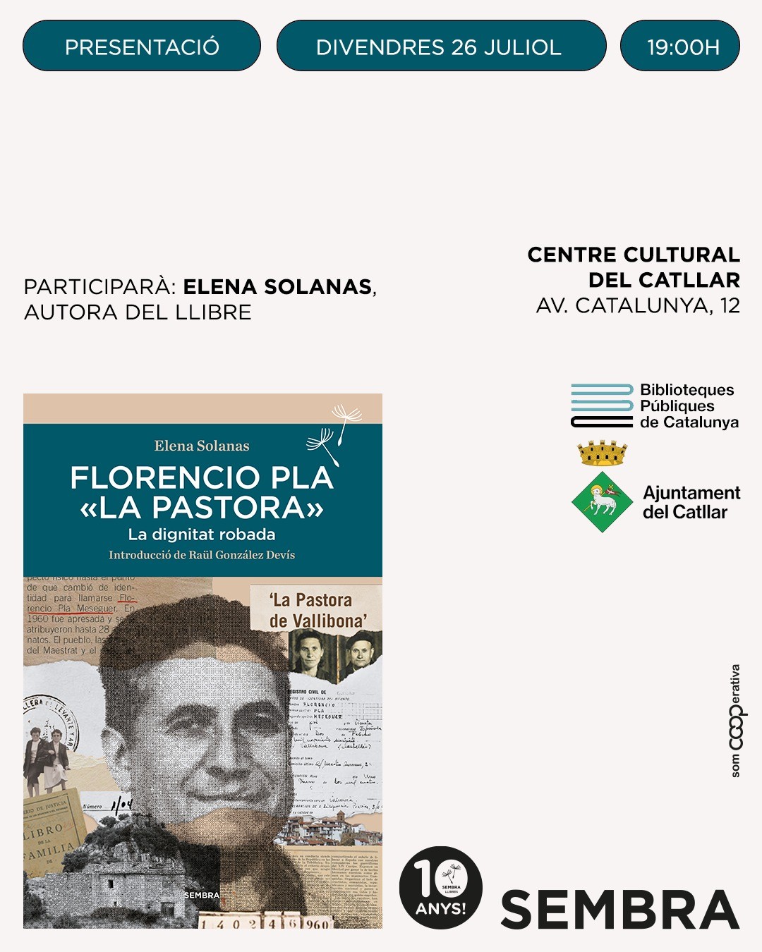 JULIOL LITERARI. PRESENTACIONS DE LLIBRE EN DIFERENTS ESPAIS DEL CATLLAR. ELENA SOLANAS (26/07/24)