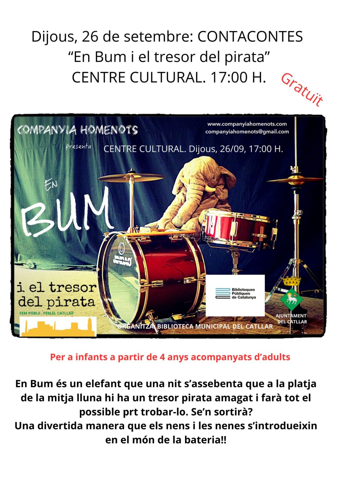 CONTACONTES AL CENTRE CULTURAL: EN BUM I EL TRESOR PIRATA