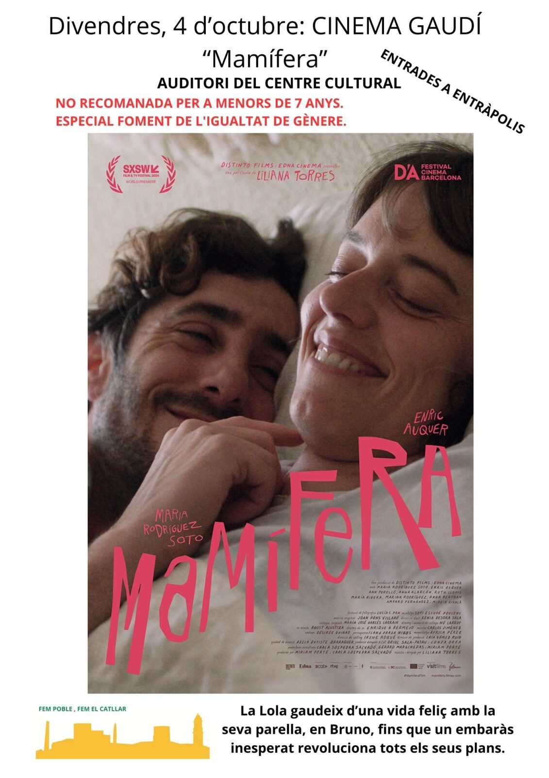 CINEMA GAUDÍ: MAMÍFERA (19 h, AUDITORI DEL CENTRE CULTURAL)