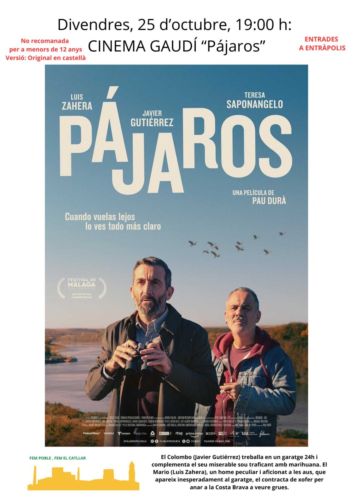 25 D’OCTUBRE, CINEMA CICLE GAUDÍ: PÁJAROS