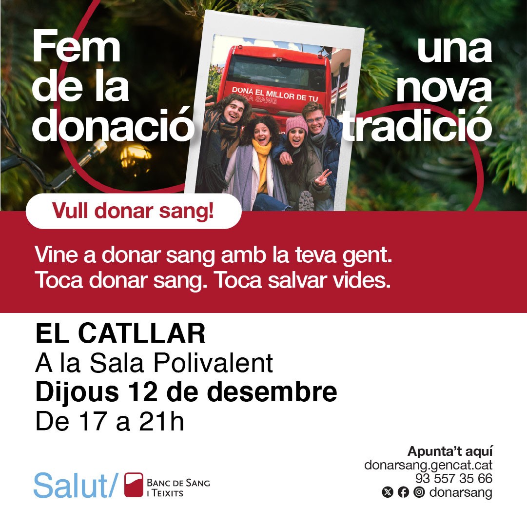 DONACIÓ DE SANG: 12 DE DESEMBRE, APUNTA’T!